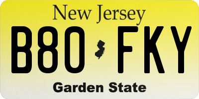 NJ license plate B80FKY