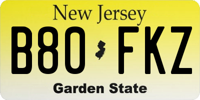 NJ license plate B80FKZ