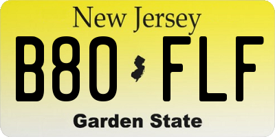 NJ license plate B80FLF