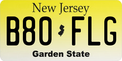 NJ license plate B80FLG