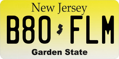 NJ license plate B80FLM