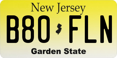 NJ license plate B80FLN