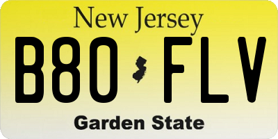 NJ license plate B80FLV