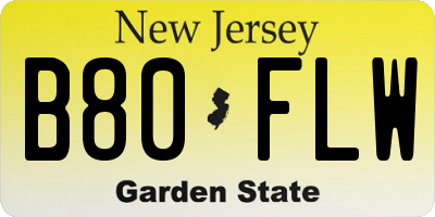 NJ license plate B80FLW