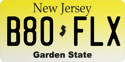 NJ license plate B80FLX