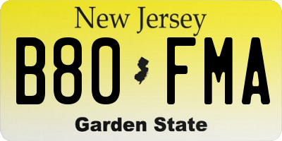 NJ license plate B80FMA