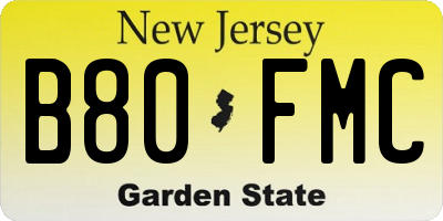 NJ license plate B80FMC