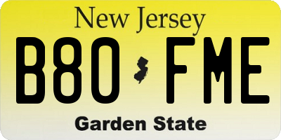 NJ license plate B80FME