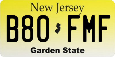 NJ license plate B80FMF
