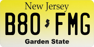 NJ license plate B80FMG