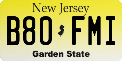 NJ license plate B80FMI