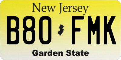 NJ license plate B80FMK
