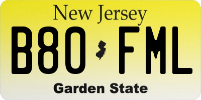 NJ license plate B80FML