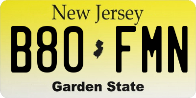 NJ license plate B80FMN