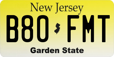 NJ license plate B80FMT