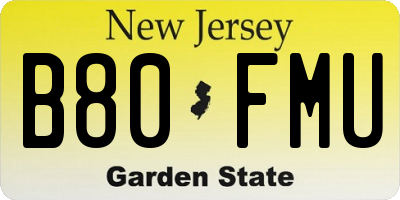 NJ license plate B80FMU