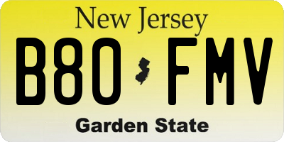 NJ license plate B80FMV