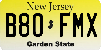 NJ license plate B80FMX