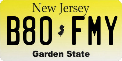 NJ license plate B80FMY