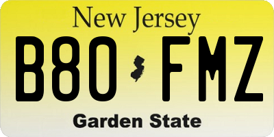 NJ license plate B80FMZ