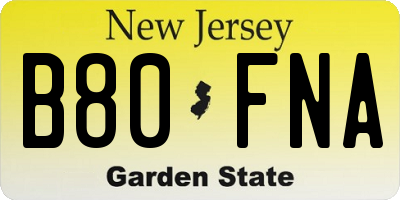 NJ license plate B80FNA