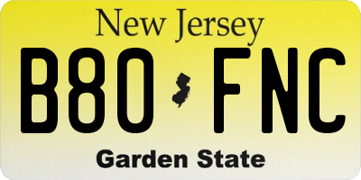 NJ license plate B80FNC