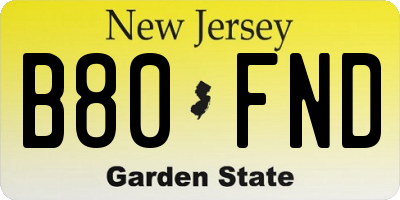 NJ license plate B80FND