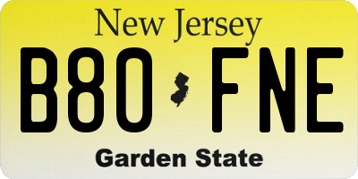 NJ license plate B80FNE