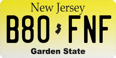 NJ license plate B80FNF