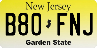 NJ license plate B80FNJ