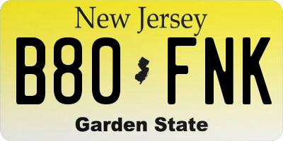 NJ license plate B80FNK