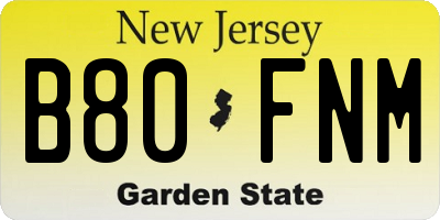 NJ license plate B80FNM