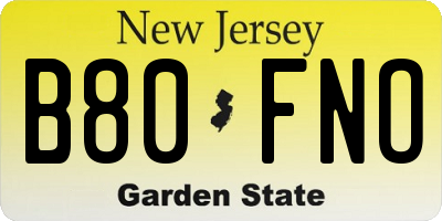 NJ license plate B80FNO