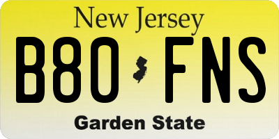 NJ license plate B80FNS