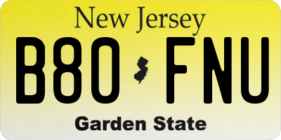 NJ license plate B80FNU