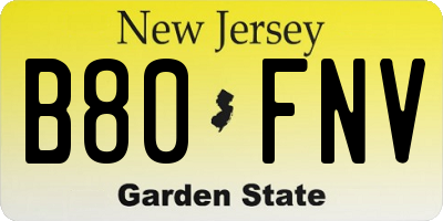 NJ license plate B80FNV