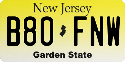 NJ license plate B80FNW