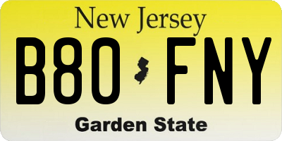 NJ license plate B80FNY