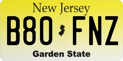 NJ license plate B80FNZ