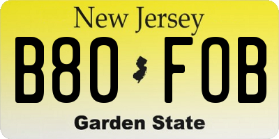 NJ license plate B80FOB