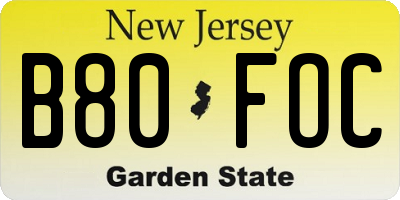 NJ license plate B80FOC