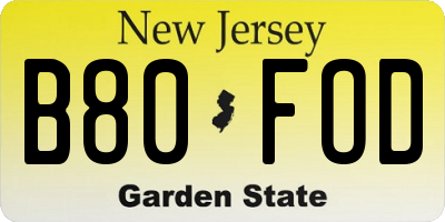 NJ license plate B80FOD