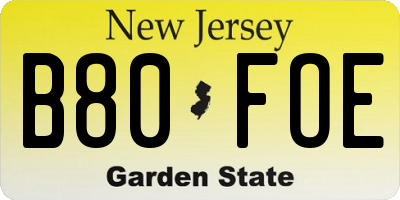 NJ license plate B80FOE