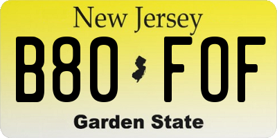 NJ license plate B80FOF