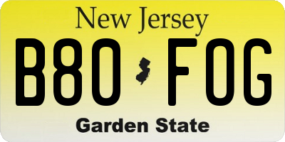 NJ license plate B80FOG