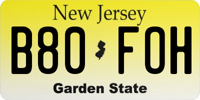 NJ license plate B80FOH