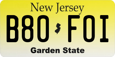 NJ license plate B80FOI