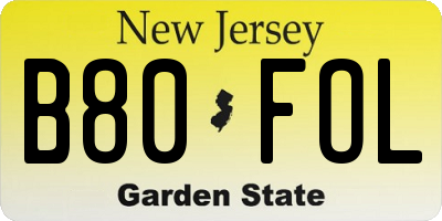 NJ license plate B80FOL