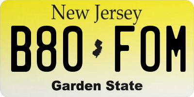 NJ license plate B80FOM