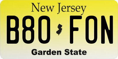 NJ license plate B80FON